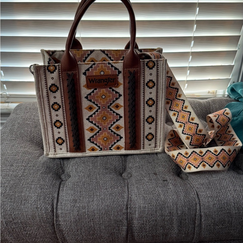 Wrangler Women's Tote Bag with Geometric Design - Brown and Cream